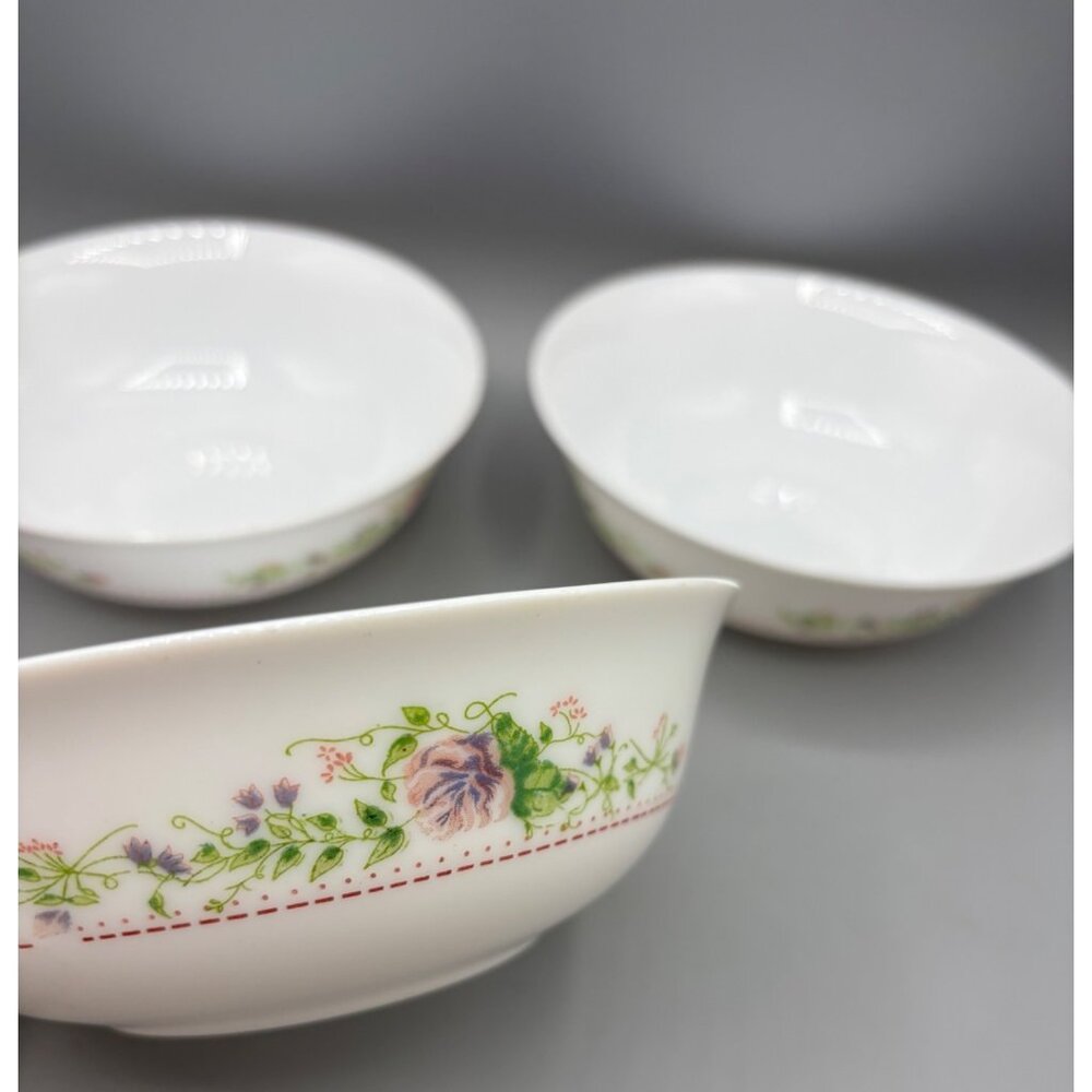 Set Of 3 Vintage Arcopal France Floral White Milk‎ Glass Bowls